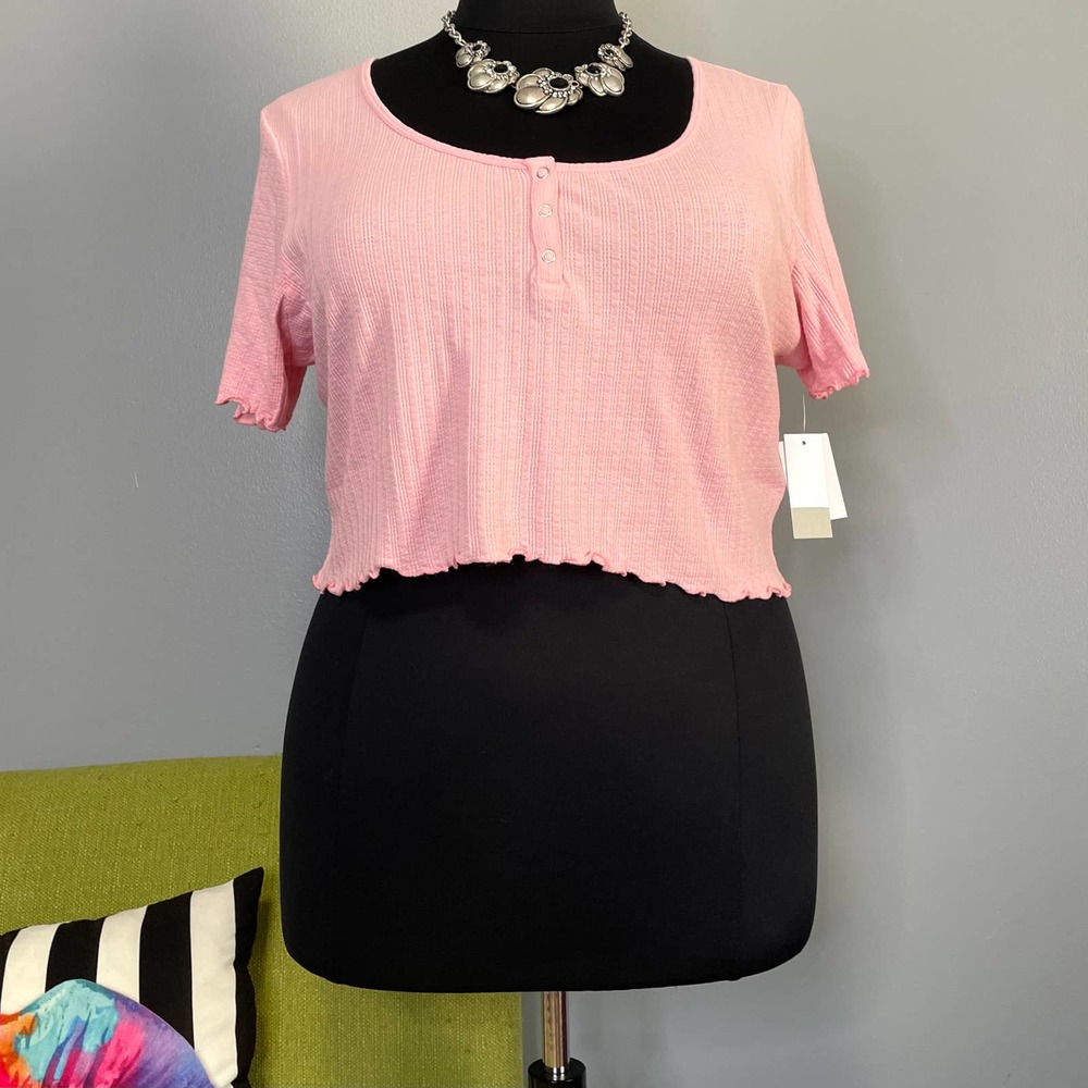 BP Pink Candy Ribbed Y2K Cropped Top NEW 3X